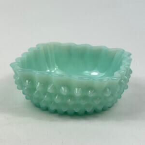 Fenton Turquoise Blue Hobnail Milk Glass Dish Vtg Rare 4"x 4" Retro Art Deco